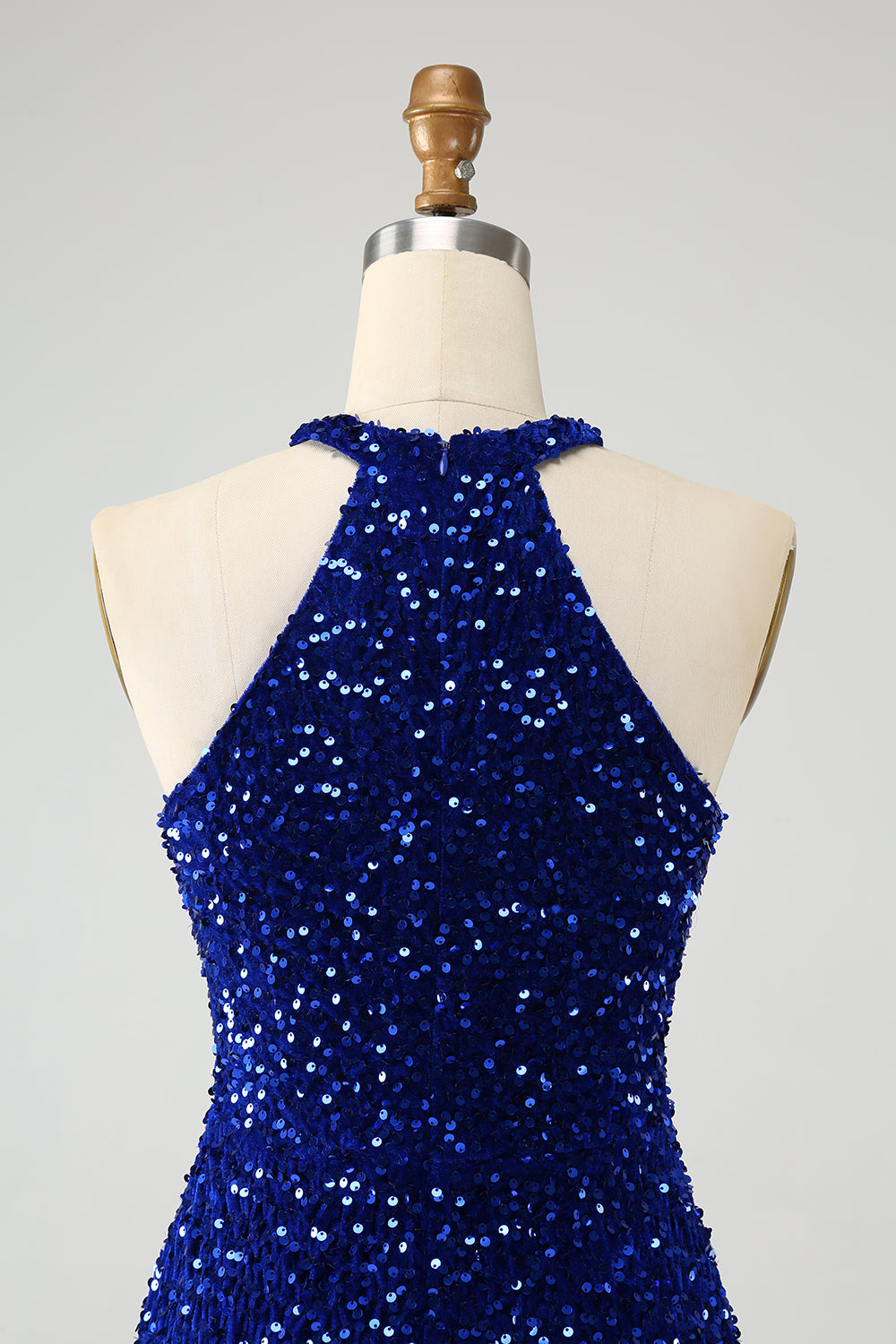 Sparkly Royal Blue Bodycon Halter Sequin Short Homecoming Dress with Tassels