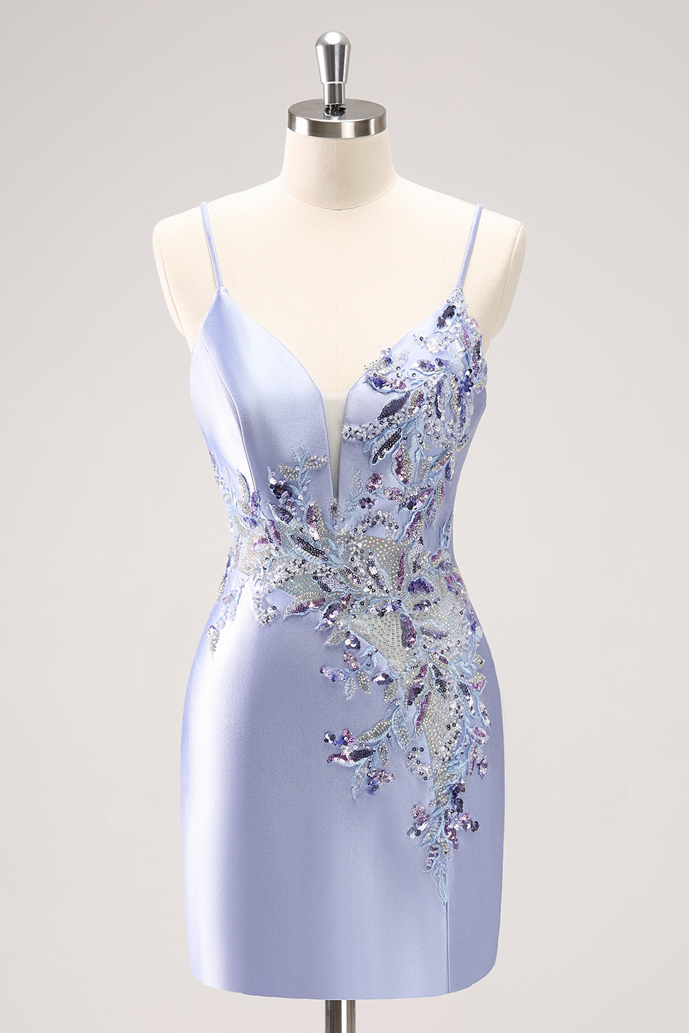 Sparkly Blue Spaghetti Straps Corset Sequin Tight Homecoming Dress with Beading