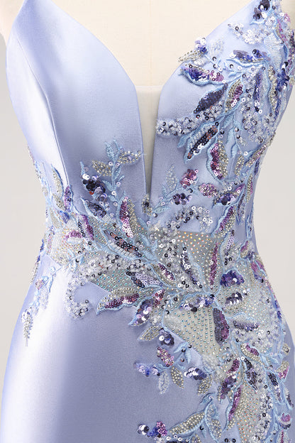 Sparkly Blue Spaghetti Straps Corset Sequin Tight Homecoming Dress with Beading