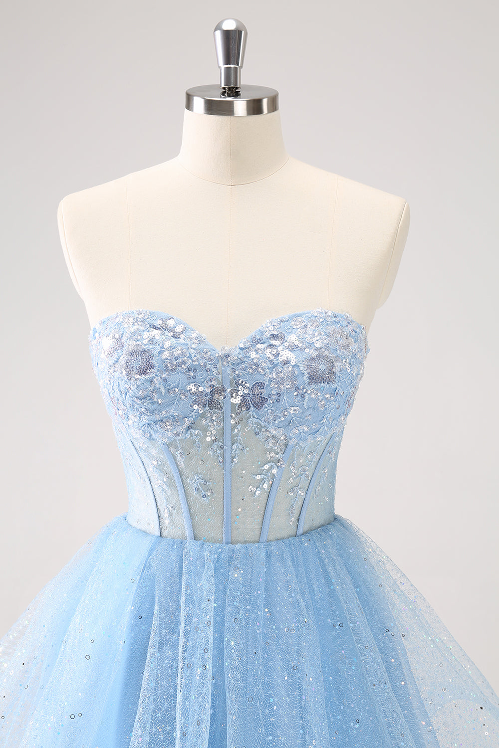 Sparkly Sky Blue A Line Sweetheart Corset Short Homecoming Dress with Sequins