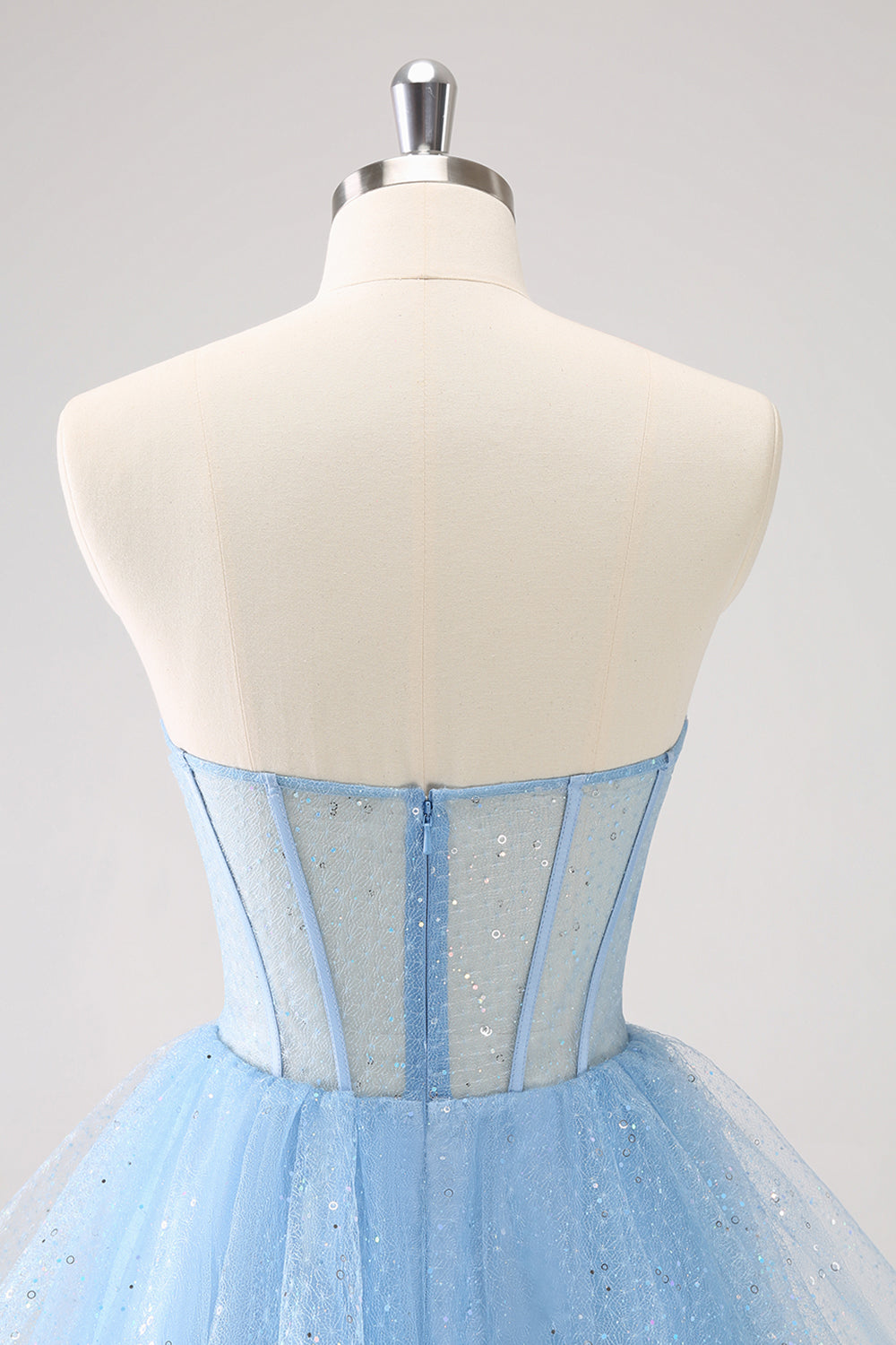 Sparkly Sky Blue A Line Sweetheart Corset Short Homecoming Dress with Sequins