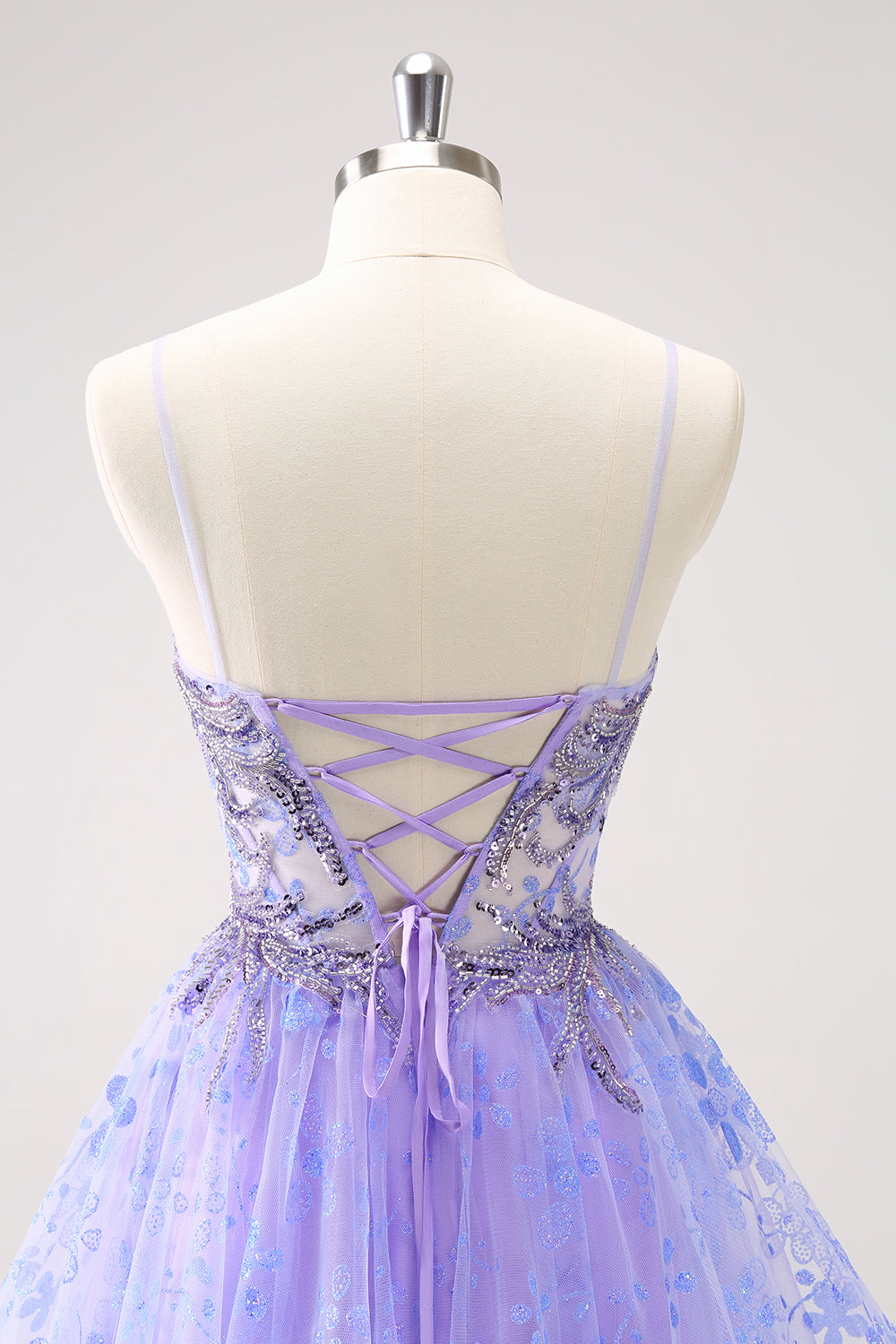 Sparkly Lilac A Line Corset Floral Short Homecoming Dress with Sequins