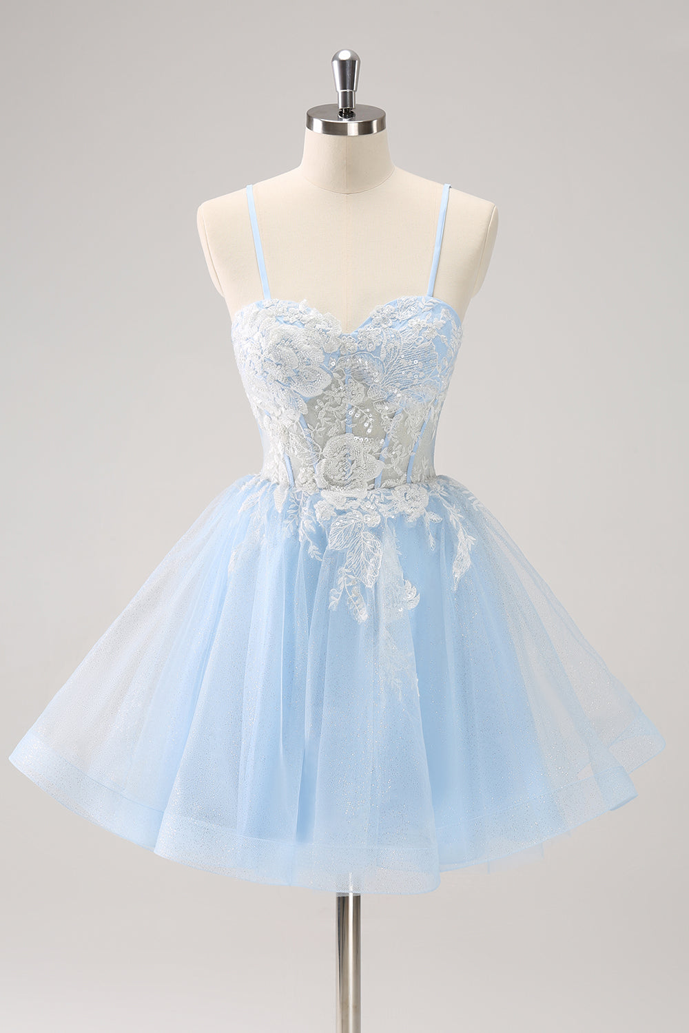 Sparkly Blue A Line Corset Sequin Short Homecoming Dress with Appliques