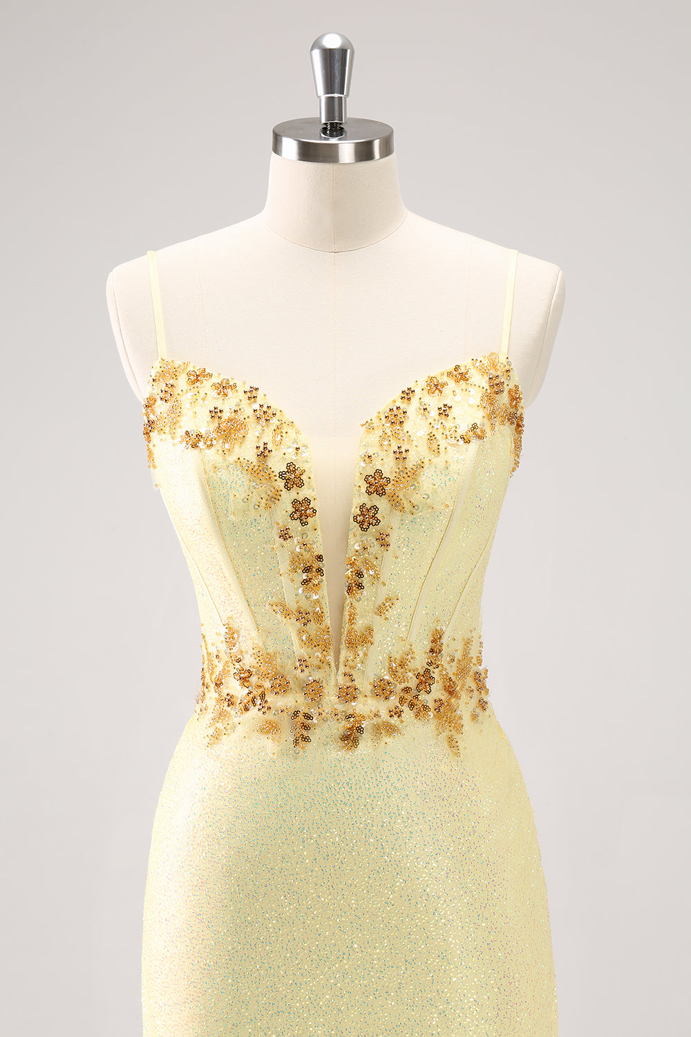 Sparkly Yellow Bodycon Corset Short Homecoming Dress with Beading