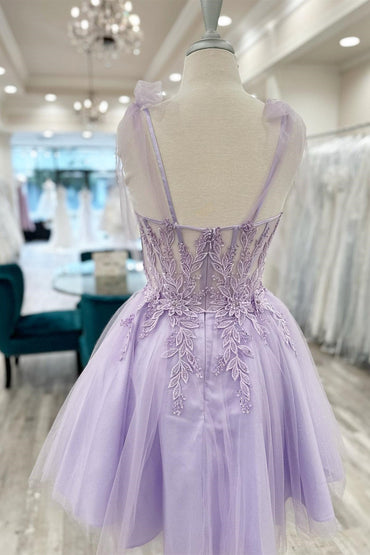 Sierra | Lavender Floral Appliques Sweetheart A-Line Short Homecoming Dress