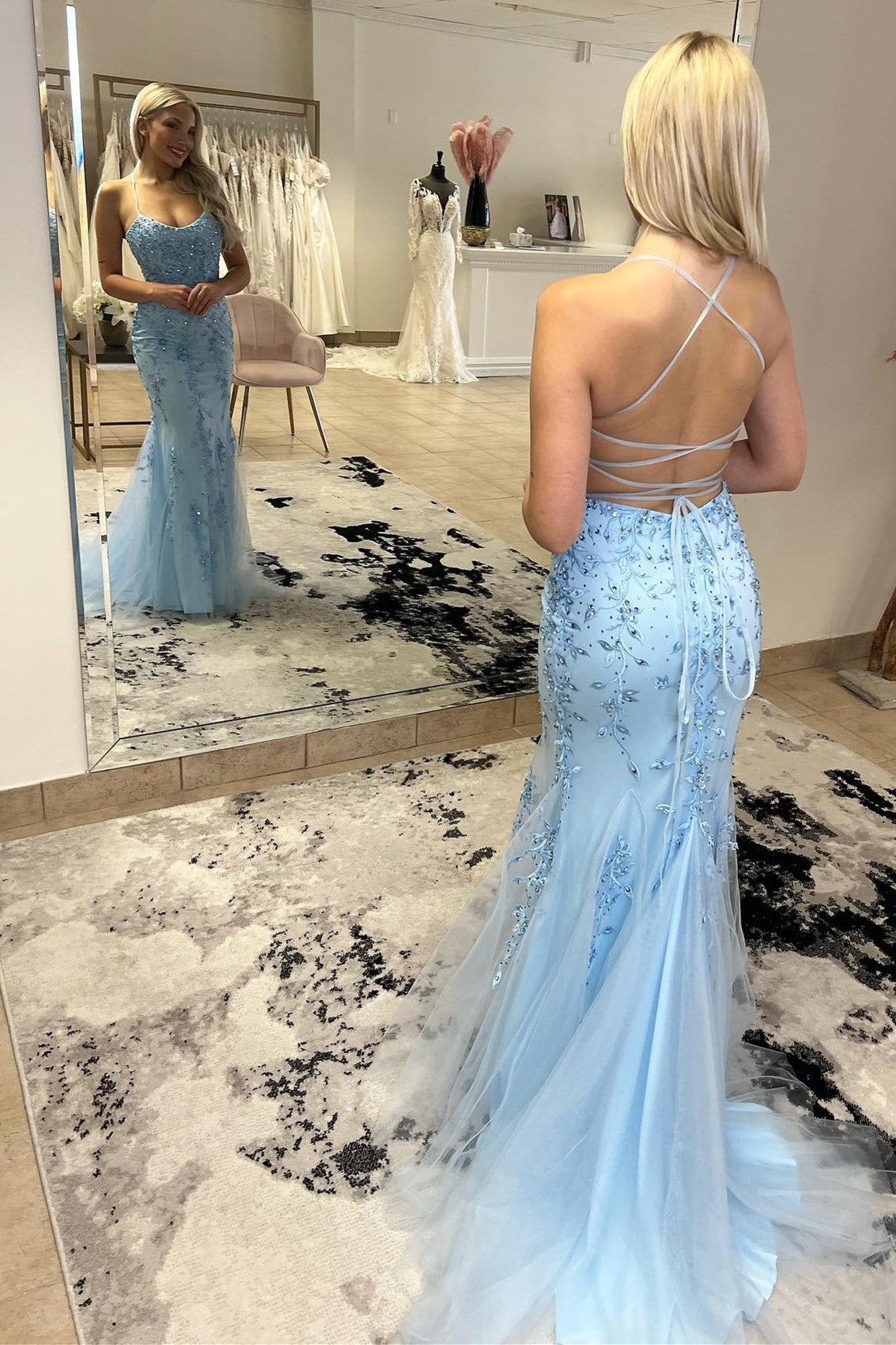 Roycebridal Harley |Mermaid Scoop Appliqued Prom Dress with Lace up Back