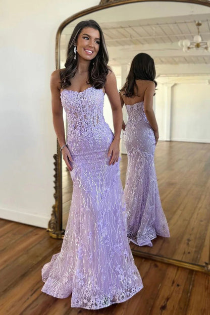 Roycebridal Raina |Mermaid Strapless Sequined Lace Prom Dress