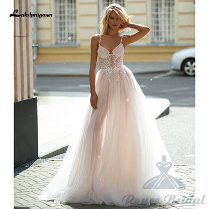 Lakshmigown A-line Wedding Dresses Spaghetti Strap Long Bride Dress Sweep Train Tulle Dresses For Women 2024 Robe De Marie