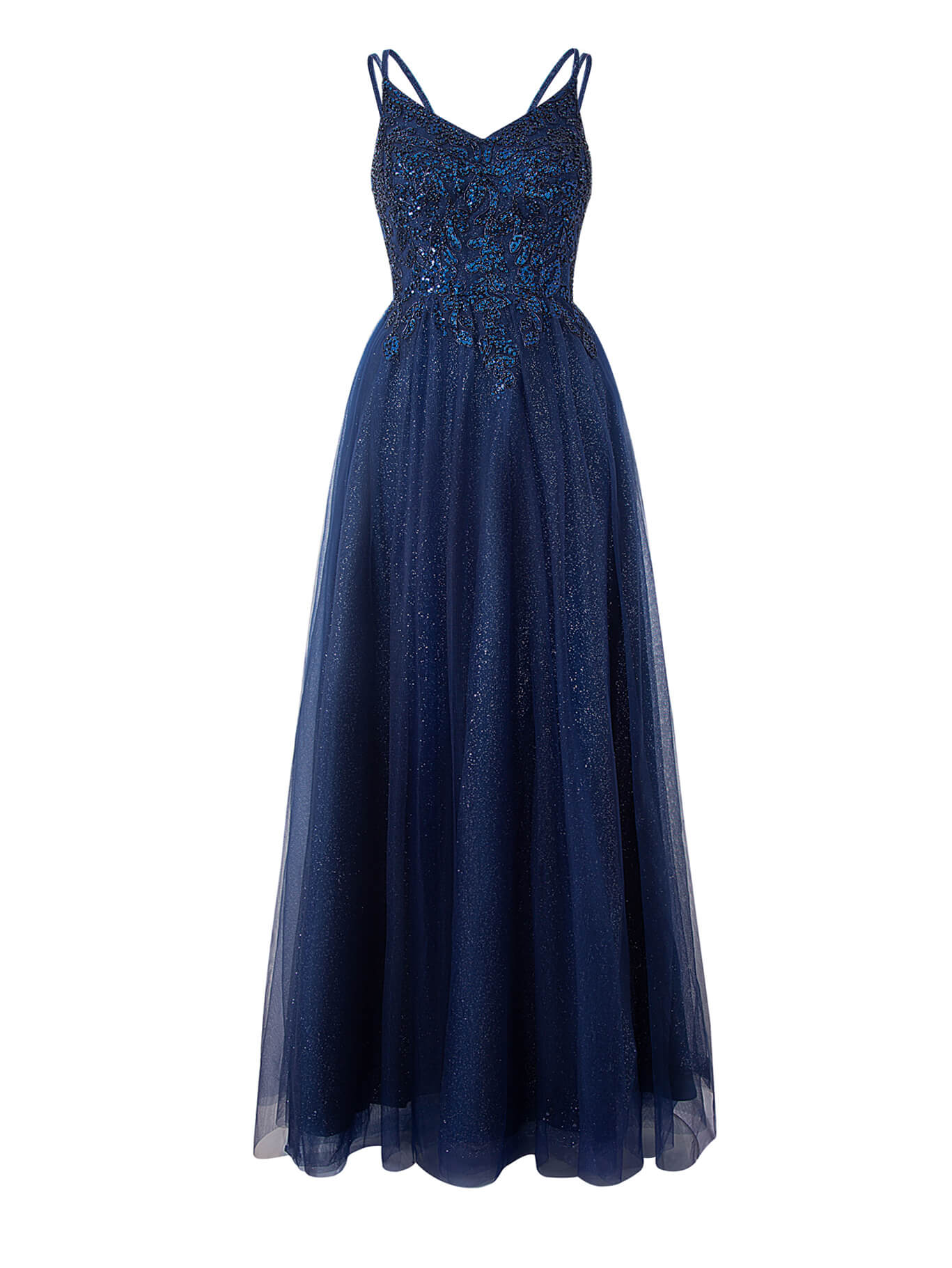 Roycebridal Emily Navy Blue | A-line Floor Length Glitter Tulle Prom Dress