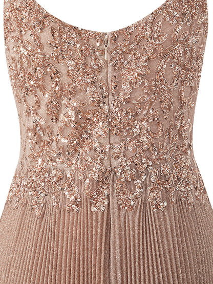 Roycebridal Elizabeth Rose Pink | A-line Floor Length Glitter Jersey Prom Dress with Appliques and Sequins