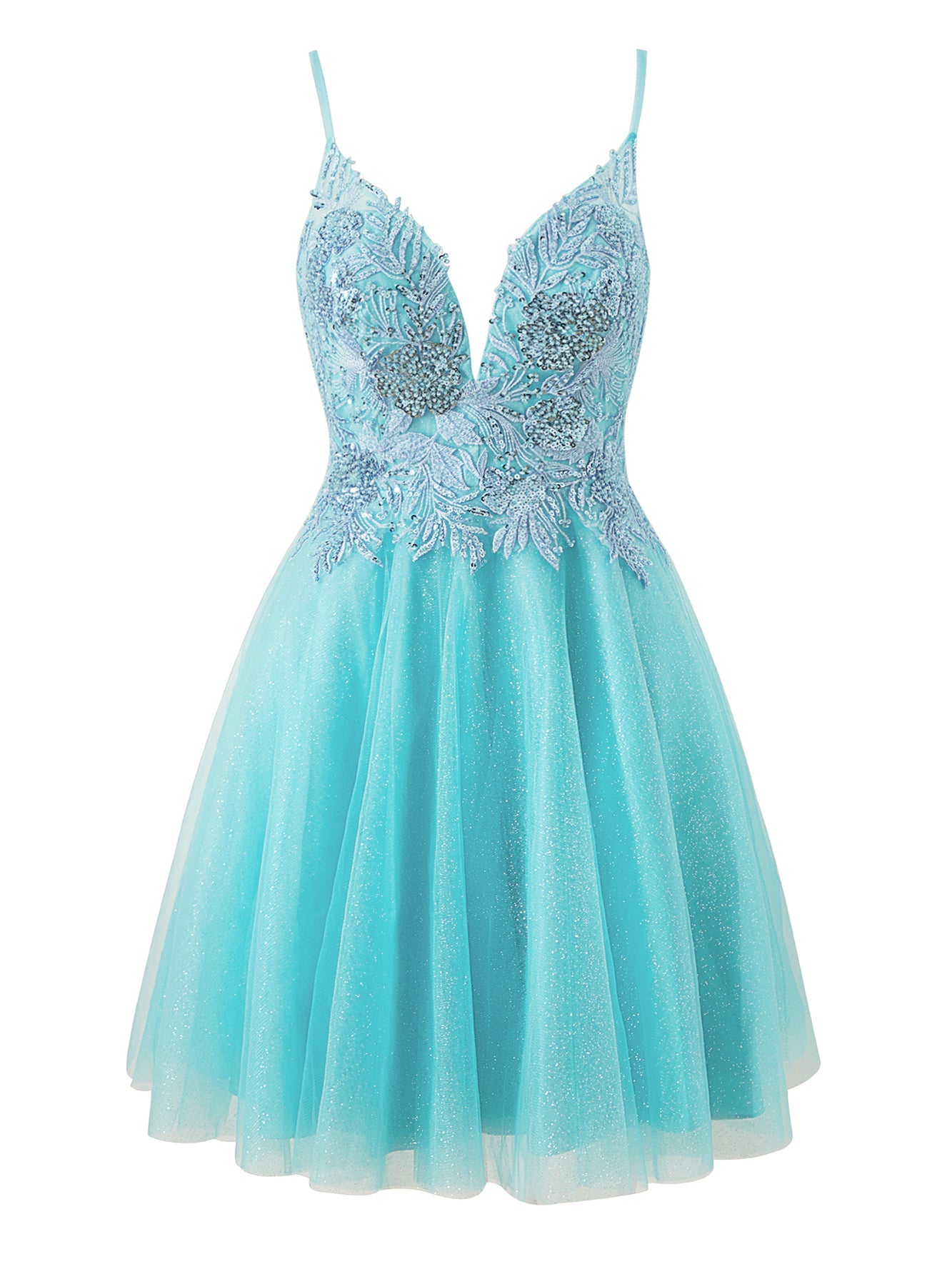 Sofia | A-line Short Spaghetti Strap Glitter Tulle Homecoming Dress