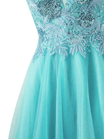 Sofia | A-line Short Spaghetti Strap Glitter Tulle Homecoming Dress