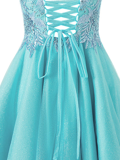 Sofia | A-line Short Spaghetti Strap Glitter Tulle Homecoming Dress