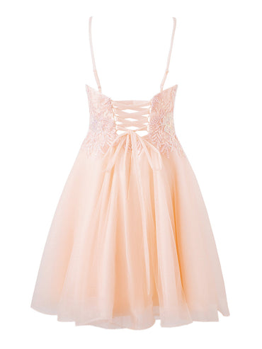 Grace | A-line Short Spaghetti Strap Glitter Tulle Homecoming Dress