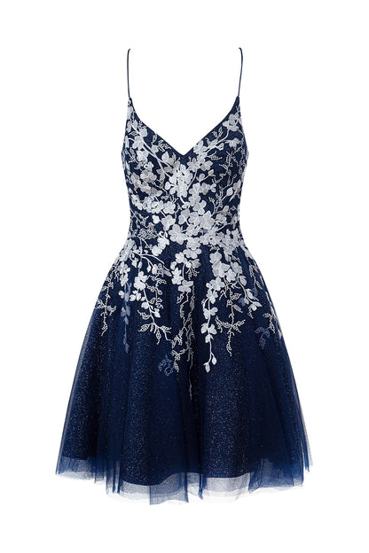 Bella | Aline Short Glitter Tulle Homecoming Dress with Appliques