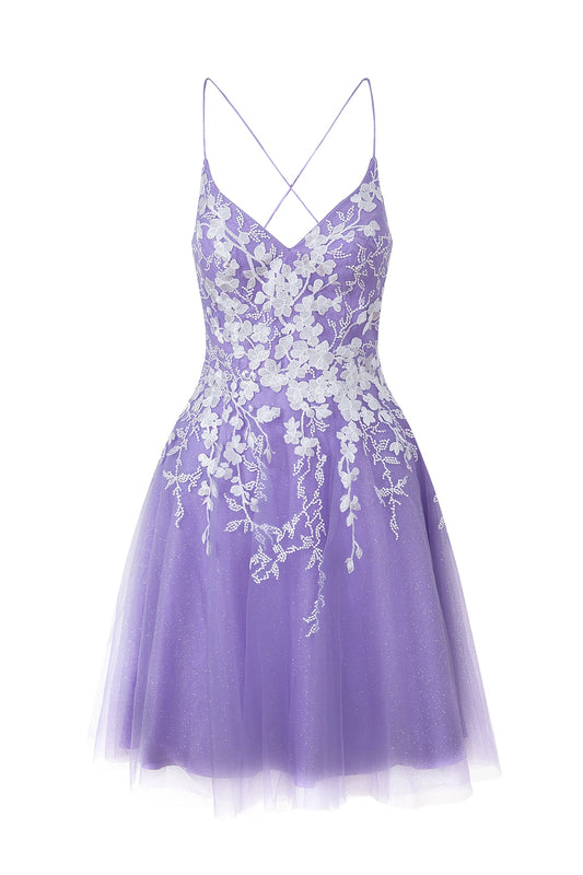 Bella | Aline Short Glitter Tulle Homecoming Dress with Appliques