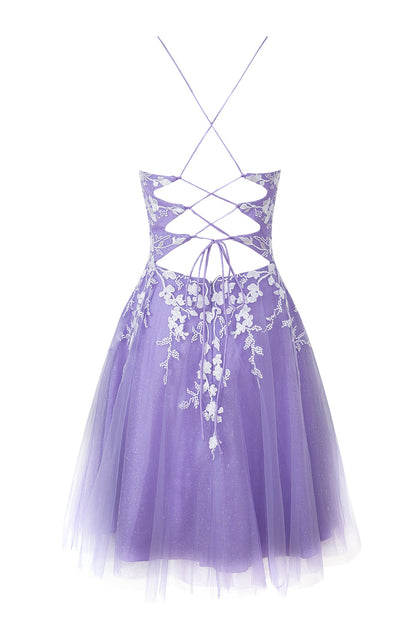 Bella | Aline Short Glitter Tulle Homecoming Dress with Appliques