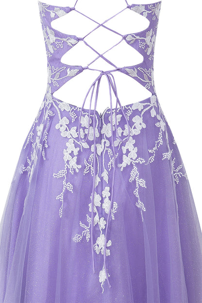 Bella | Aline Short Glitter Tulle Homecoming Dress with Appliques