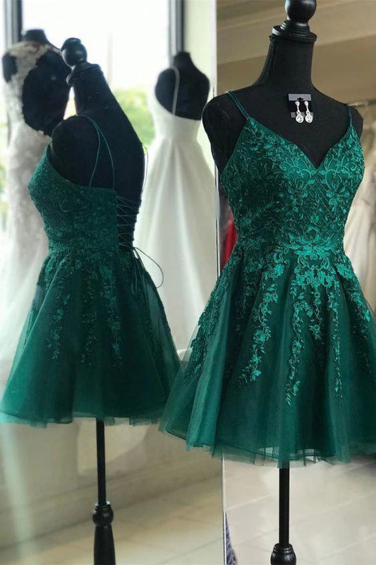 Roycebridal Peacock Lace Appliques Homecoming Dresses A-line V-neck Short Prom Dresses