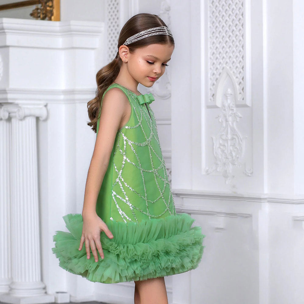 Roycebridal Sparkly Green Arabic Girl Dress Tiered Baby Kids Princess Birthday Wedding Party Children Holiday Gown 2025 J173