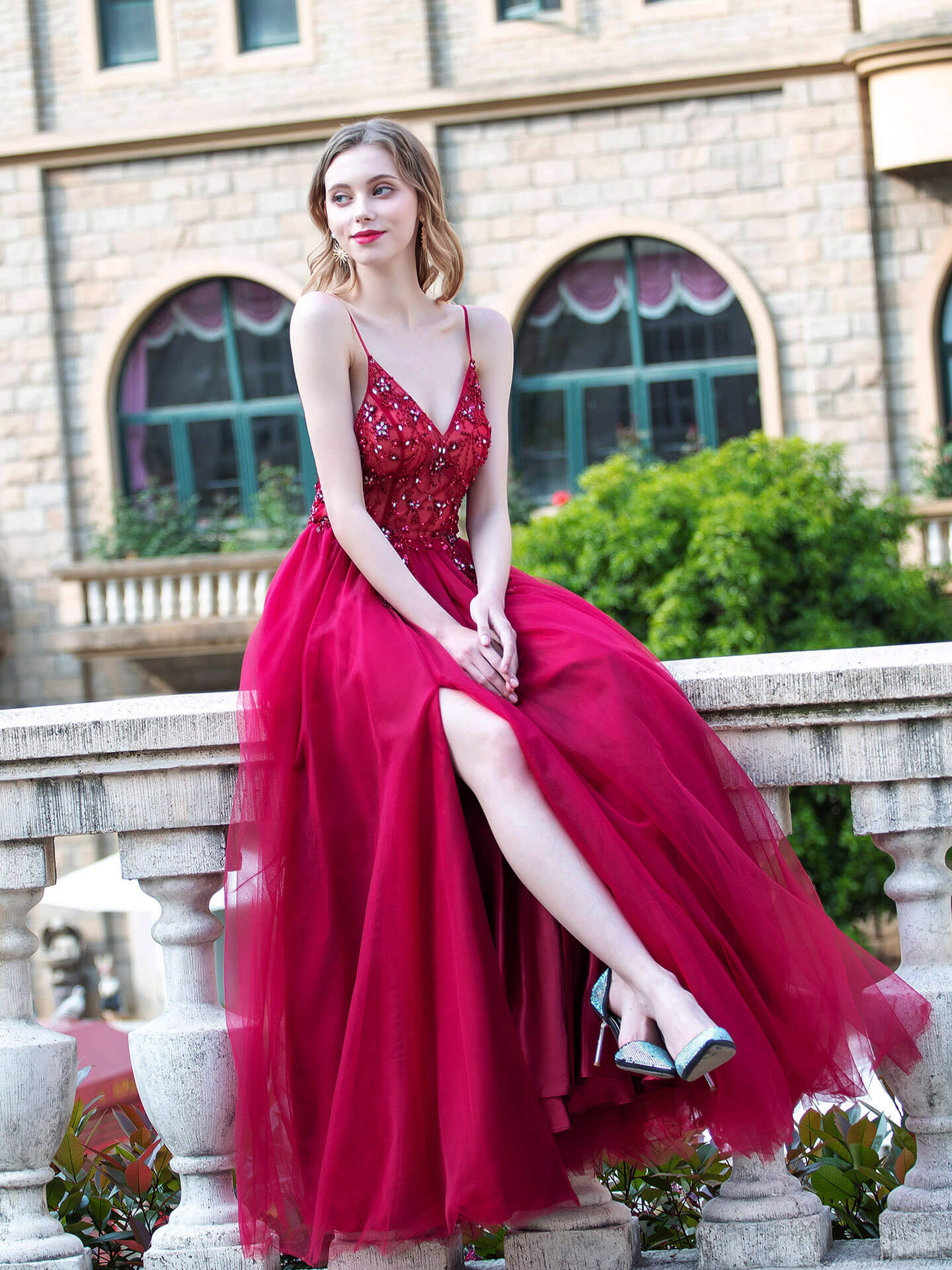 Roycebridal Roycebridal A-line Luxurious Sexy Formal Evening Dresses Spaghetti Strap Sleeveless With Slit Floor Length Prom Dresses