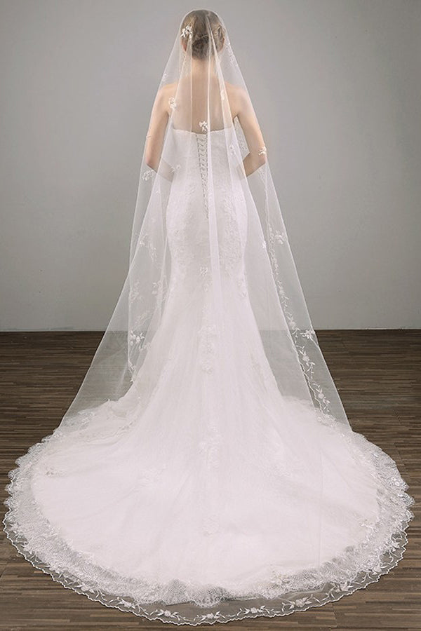 Roycebridal Two Tier Lace Appliques Edge Cathedral Veil Long Wedding Veil