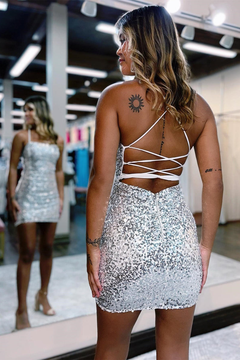 Serena | Glitter Bodycon Straps Black Sequins Short Homecoming Dresses