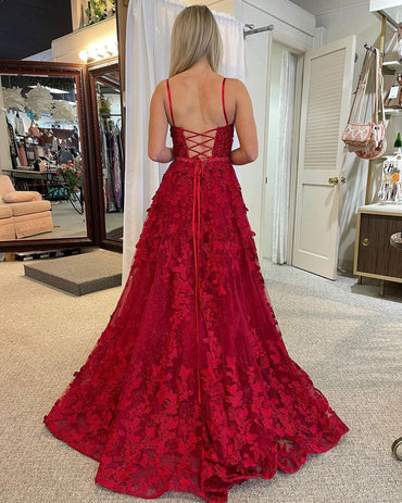 Roycebridal Shana | Cute A Line Scoop Neck Red Lace Prom Dresses with Beading