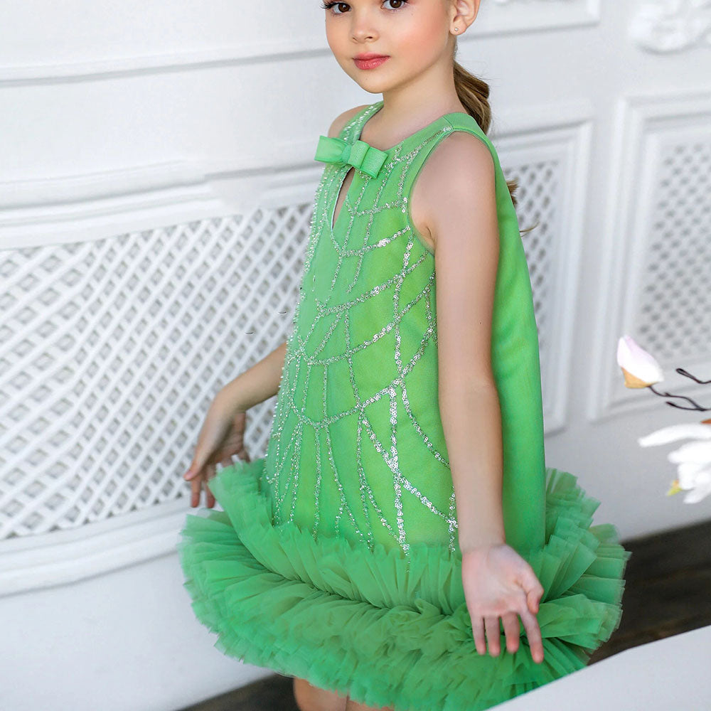 Roycebridal Sparkly Green Arabic Girl Dress Tiered Baby Kids Princess Birthday Wedding Party Children Holiday Gown 2025 J173