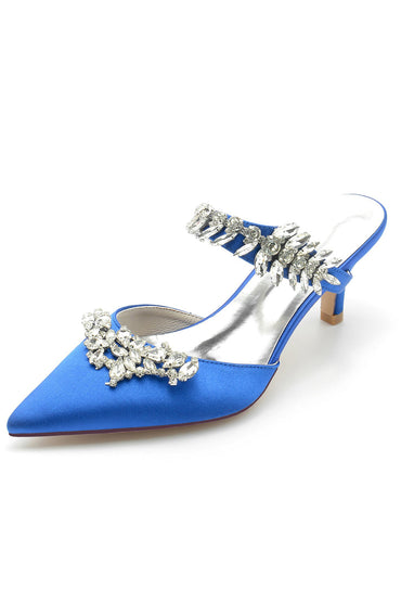 Crystal Strap Pointed Toe Satin Hign Heels