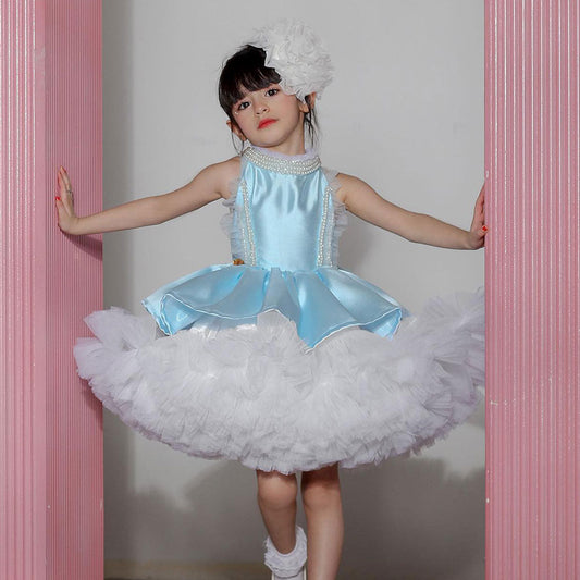 Roycebridal Luxury Sky Blue Girl Dress Pearls Baby Kids Princess Birthday Wedding Party Children Holy Communion Gown 2025 J027