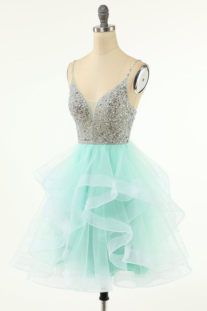 Amelia |A Line V Neck Tulle Homecoming Dress