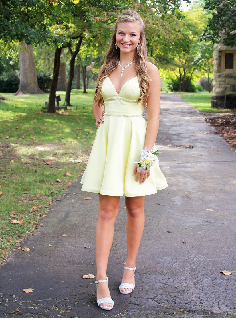 Elegant Daffodil A-line Satin Party Dresses Homecoming Dresses