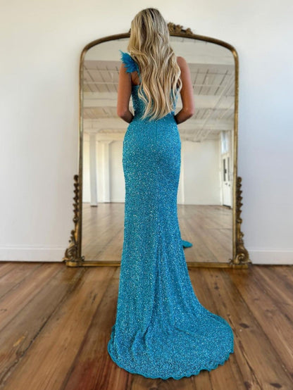 Roycebridal Milani |Mermaid One Shoulder Sequins Prom Dress With Slit