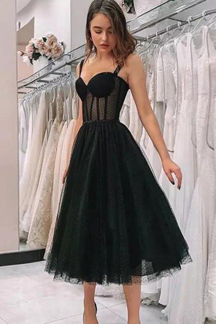 Cute Black Straps A Line Sleeveless Homecoming Party Dresses