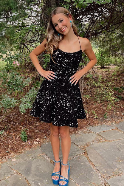 Charming Black A Line Sequins Short Homecoming Dresses