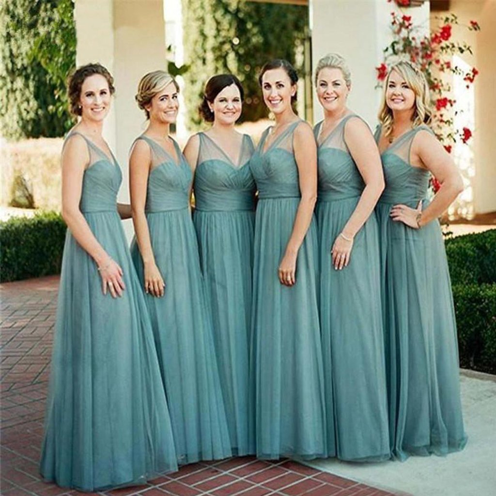 Dusty blue tulle bridesmaid fashion dresses