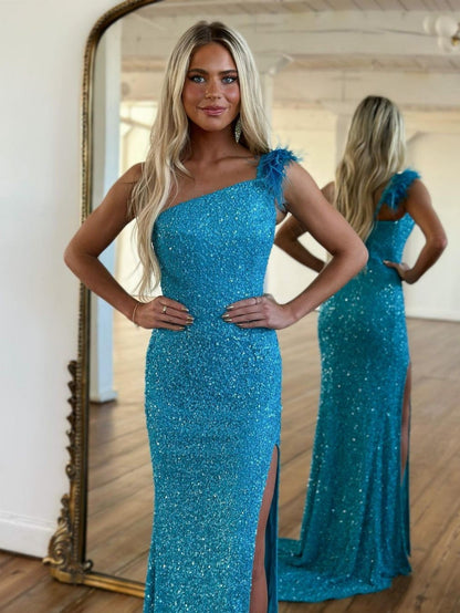 Roycebridal Milani |Mermaid One Shoulder Sequins Prom Dress With Slit