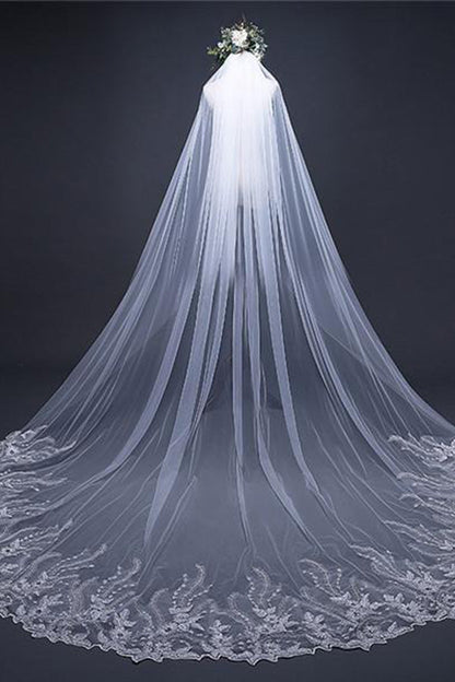 Roycebridal Vintage Long Tulle With Appliques Wedding Veil