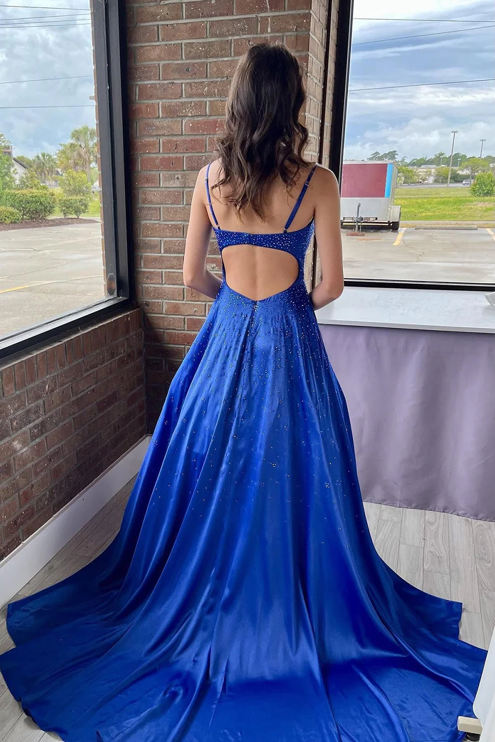 Roycebridal Athena | A-Line Spaghetti Straps Royal Blue Long Prom Dress with Beading