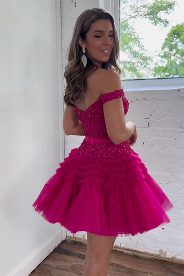 Sadie | A Line Tulle Tiered Short Homecoming Dress