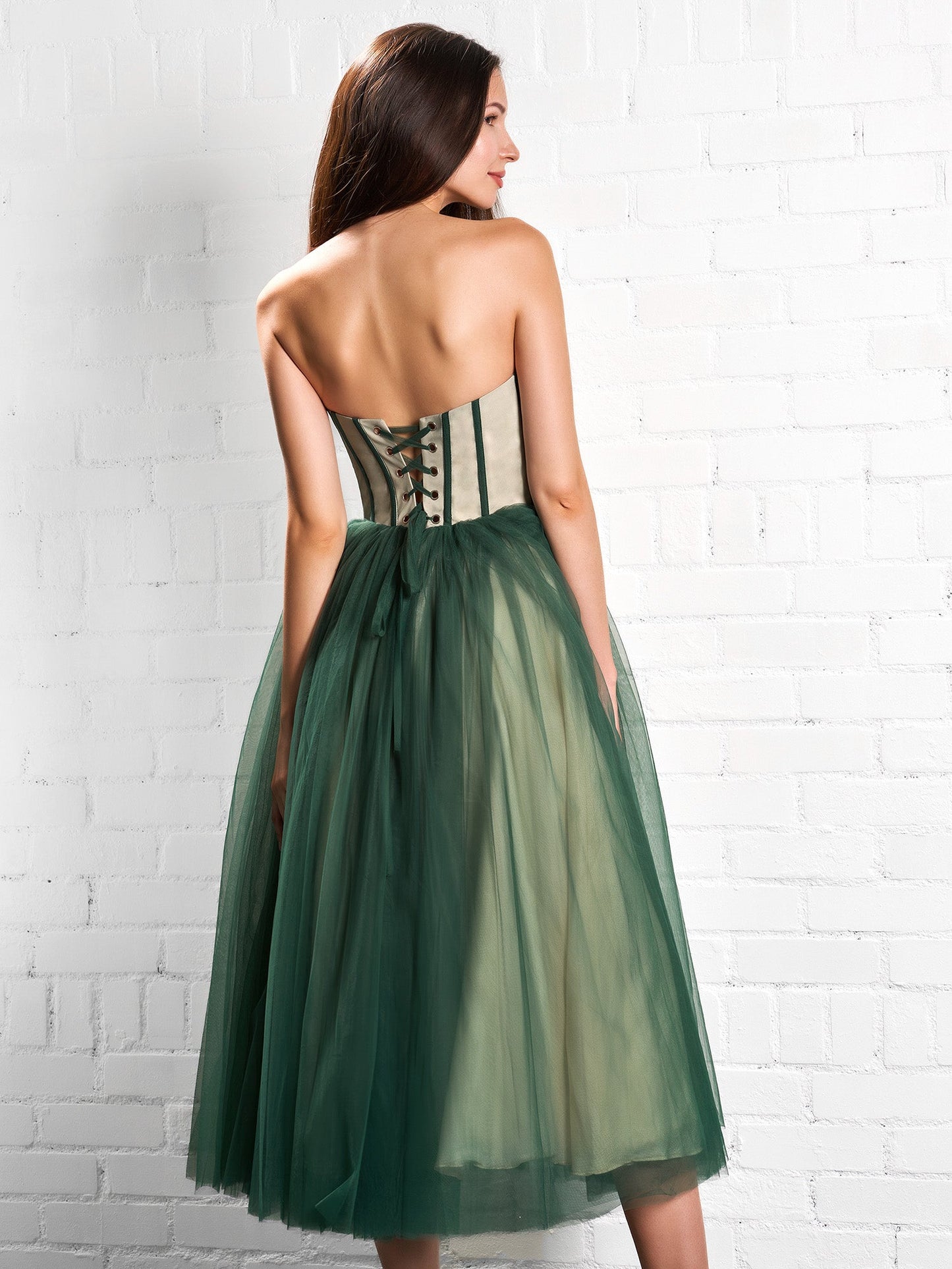 Strapless Puffy Midi Tulle Dress