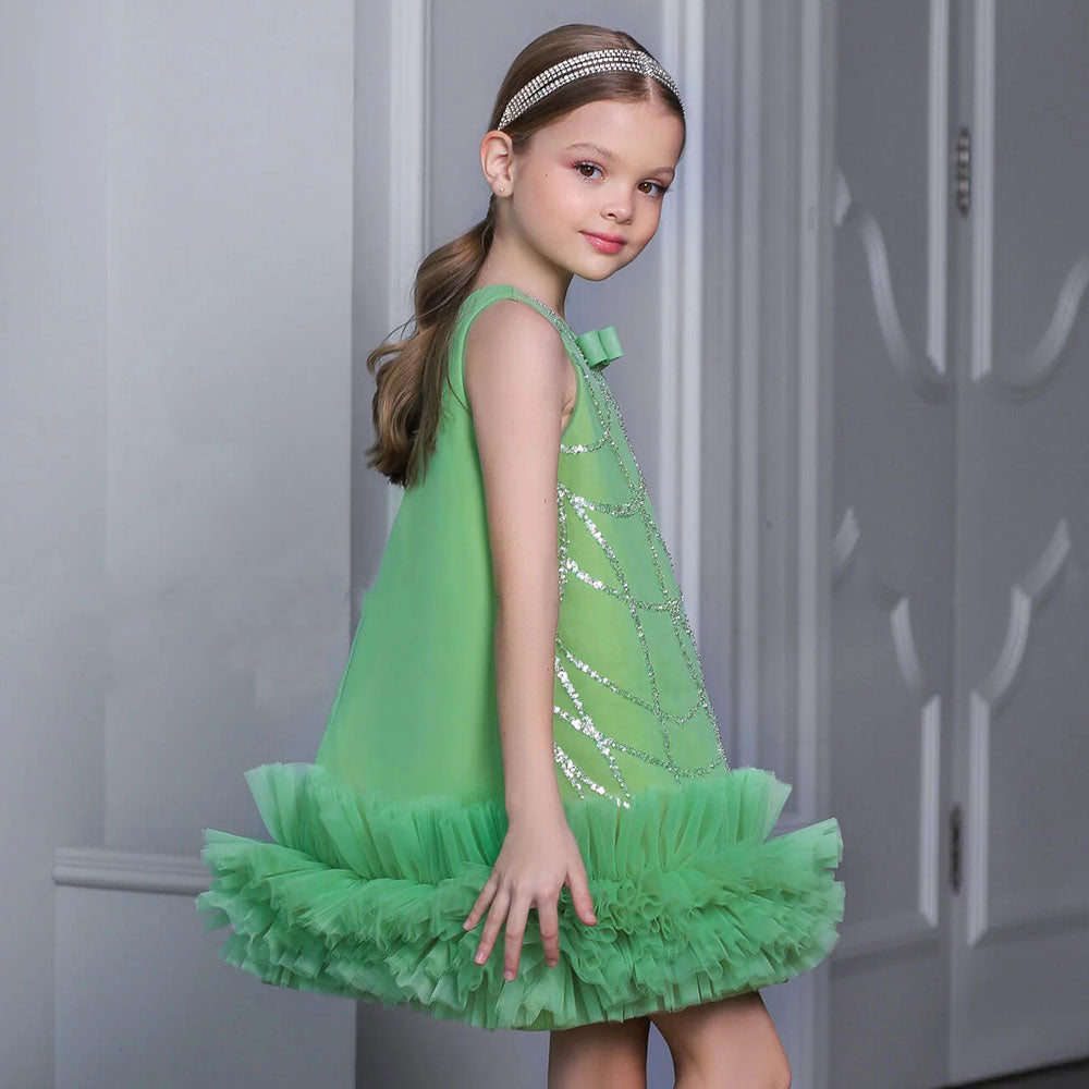 Roycebridal Sparkly Green Arabic Girl Dress Tiered Baby Kids Princess Birthday Wedding Party Children Holiday Gown 2025 J173