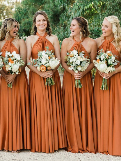 Roycebridal Sexy A-Line Burnt Orange Bridesmaid Dresses Long Halter Backless