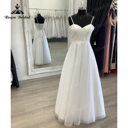 Roycebridal BRIDE,BRIDE EXPLORE All Wedding Dresses,BRIDE EXPLORE Custom Wedding Dresses 👗,BRIDE EXPLORE Plus SizeA Line Beach Lace Bodice V Neck Wedding Dress Floor Length Lace up Back 2025 Tulle Bridal Gown Vestido De Noiva Spaghetti Straps