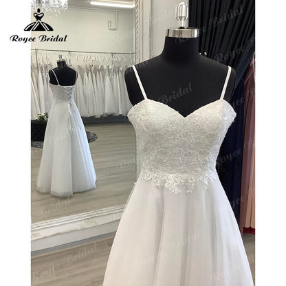 Roycebridal BRIDE,BRIDE EXPLORE All Wedding Dresses,BRIDE EXPLORE Custom Wedding Dresses 👗,BRIDE EXPLORE Plus SizeA Line Beach Lace Bodice V Neck Wedding Dress Floor Length Lace up Back 2025 Tulle Bridal Gown Vestido De Noiva Spaghetti Straps