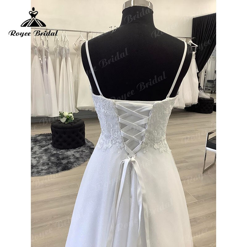 Roycebridal BRIDE,BRIDE EXPLORE All Wedding Dresses,BRIDE EXPLORE Custom Wedding Dresses 👗,BRIDE EXPLORE Plus SizeA Line Beach Lace Bodice V Neck Wedding Dress Floor Length Lace up Back 2025 Tulle Bridal Gown Vestido De Noiva Spaghetti Straps