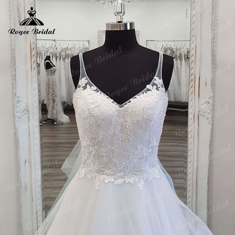 Roycebridal A Line Boho Sleeveless V Neck Lace Appliques Backless Wedding Dress Princess 2025 Vestido Civil Bridal Beach Boho Wedding Gowns