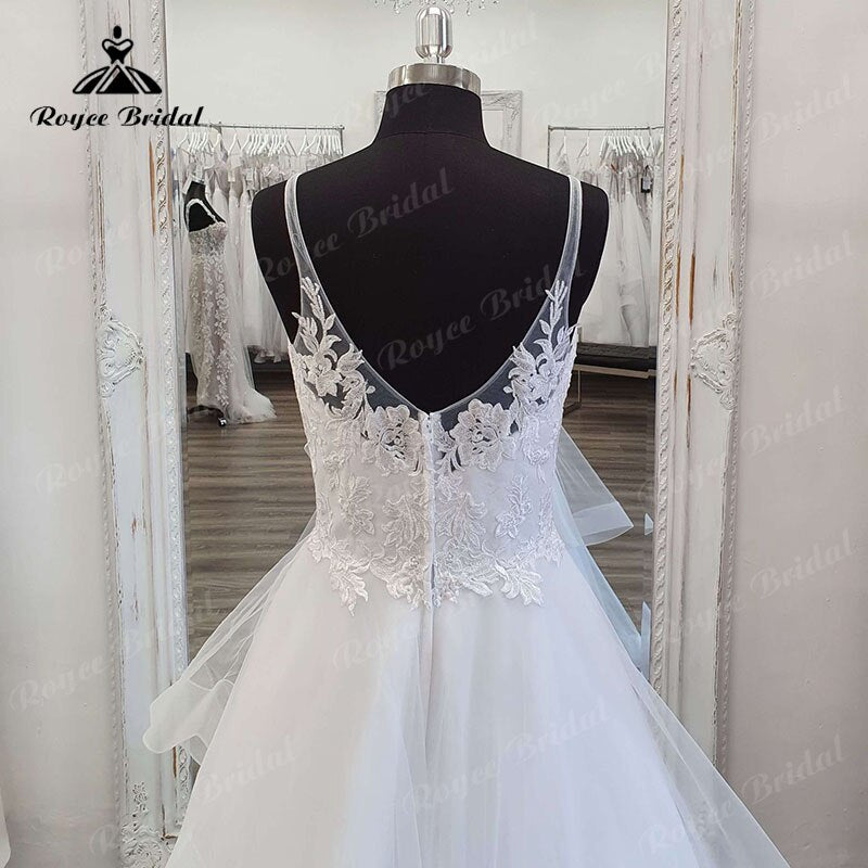 Roycebridal A Line Boho Sleeveless V Neck Lace Appliques Backless Wedding Dress Princess 2025 Vestido Civil Bridal Beach Boho Wedding Gowns