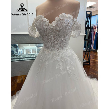 Roycebridal A Line Off the Shoulder Lace Floral Princess Cap Sleeve Wedding Dress 2025 Robe Mariee Wedding Gowns for Bride vestido de novia